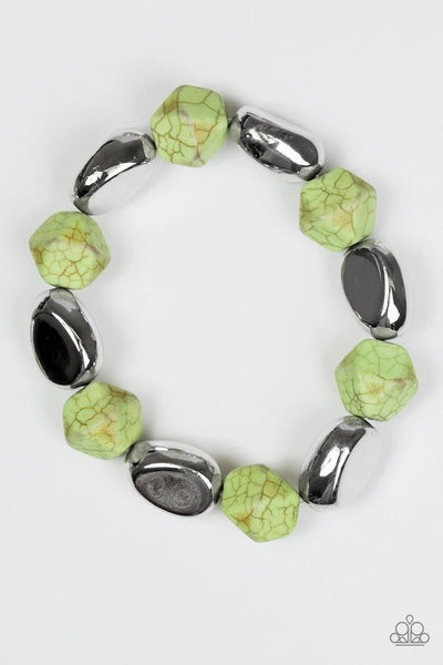 Paparazzi - Rock Candy Canyons - Green Stretchy Bracelet #3151 (D)