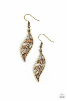 Sparkling Stems - Brass - Paparazzi Cat's Eye Stone Earrings