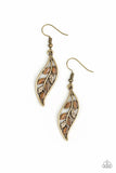 Sparkling Stems - Brass - Paparazzi Cat's Eye Stone Earrings
