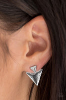 Get Into The SPEAR-it - Silver - Paparazzi Double Post Jacket Earring #4265