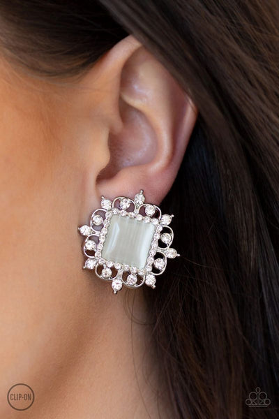 Paparazzi - Get Rich Quick - White Clip-On Earrings