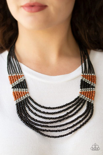 Paparazzi - Kickin It Outback - Black Seed Bead Necklace
