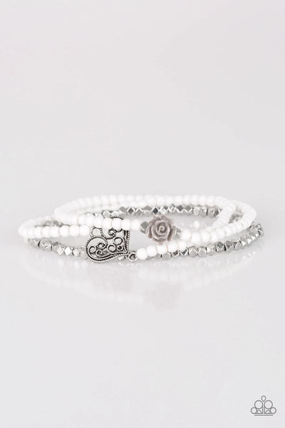 Paparazzi - Lovers Loot - White Heart Stretchy Bracelet #390 (D)
