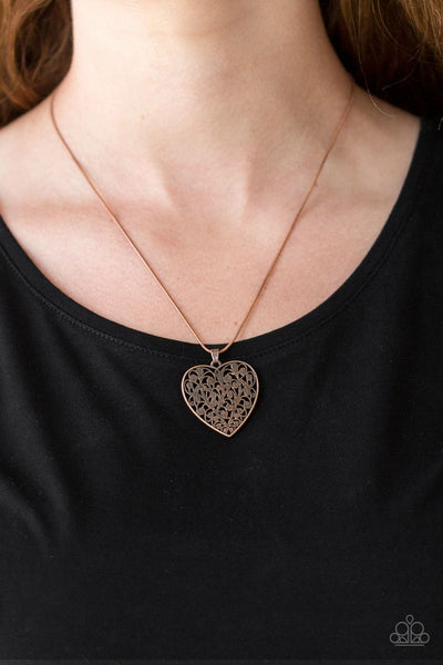 Look Into Your Heart - Copper - Paparazzi Heart Necklace