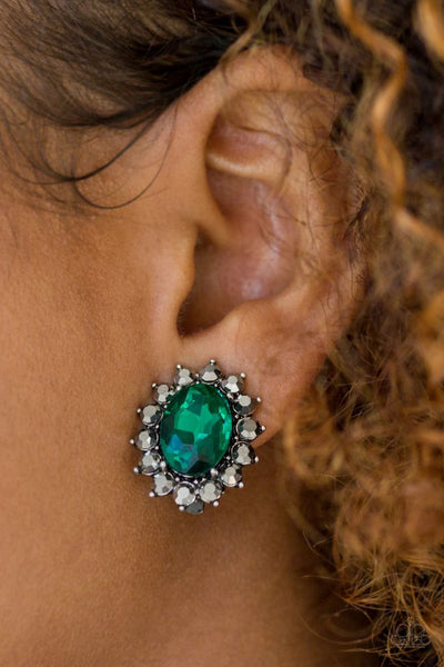 Gala Glamour - Green - Paparazzi Clip-On Earrings