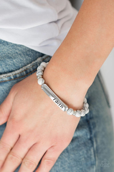 Fearless Faith - White - Paparazzi Stretchy Inspirational Bracelet