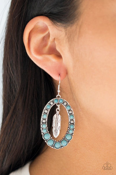Put Up A FLIGHT - Blue- Paparazzi Feather Earrings