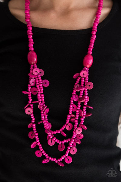 Safari Samba - Pink - Paparazzi Wood Necklace #2758 (D)