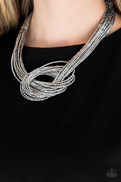 Knotted Knockout - Silver - Paparazzi Seed Beads Necklace