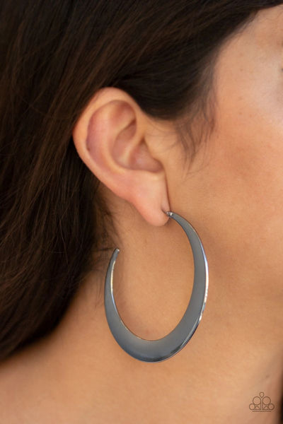 Moon Beam - Black - Paparazzi Hoop Earrings #2200 (D)