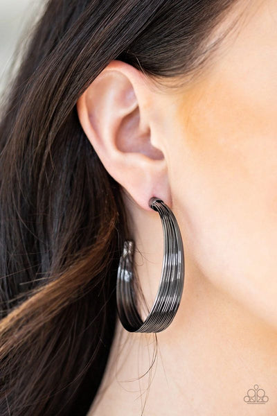 Live Wire - Gunmetal Black - Paparazzi Hoop Earrings