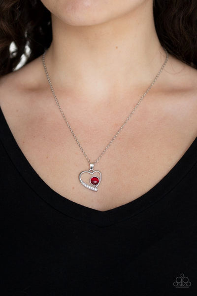 Heart Full of Love - Red - Paparazzi Heart Cats Eye Stone Necklace