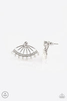Drama Queen Dimension - White - Paparazzi Double Post Earrings