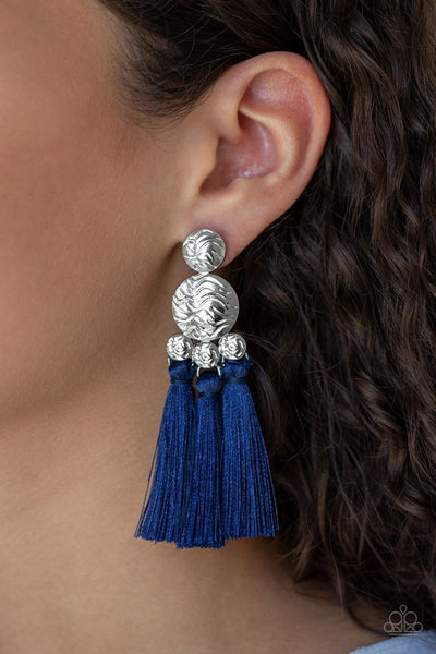 Paparazzi "Taj Mahal Tourist" - Blue Tassel Fringe Earrings #1475 (D)