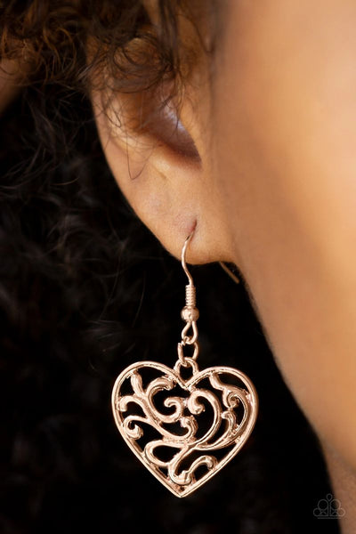 The Truth HEARTS - Rose Gold - Paparazzi Heart Earrings #2687