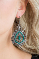 Carnival Courtesan - Green - Paparazzi Gunmetal Earrings