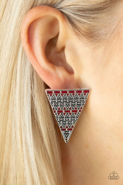 Terra Tricolor - Red - Paparazzi Post Earrings