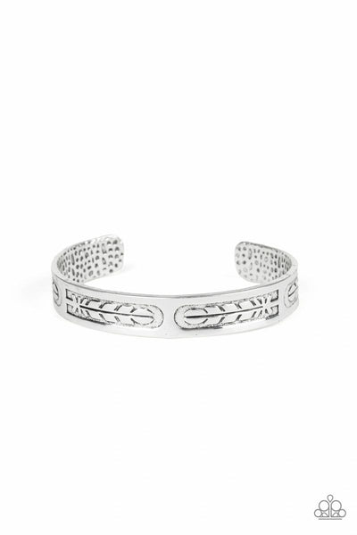 Roost Radiance - Silver - Paparazzi Cuff Feather Bracelet
