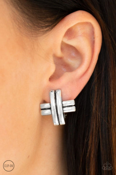 Couture Crossover - Silver - Paparazzi Clip-On Earrings #513