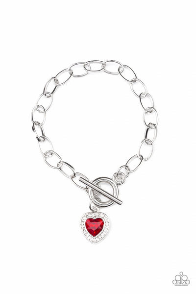 Going Steady - Red - Paparazzi Toggle Closure Heart Bracelet