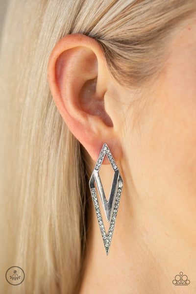 Paparazzi - Point-BANK - White Double Post Earrings #3594