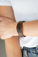 Paparazzi - Pleasantly Pioneer - Brown Leather Snap Bracelet #3381