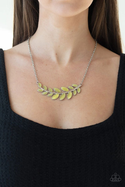 Frosted Foliage - Yellow - Paparazzi Cat's Eye Stone Necklace