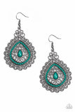 Carnival Courtesan - Green - Paparazzi Gunmetal Earrings