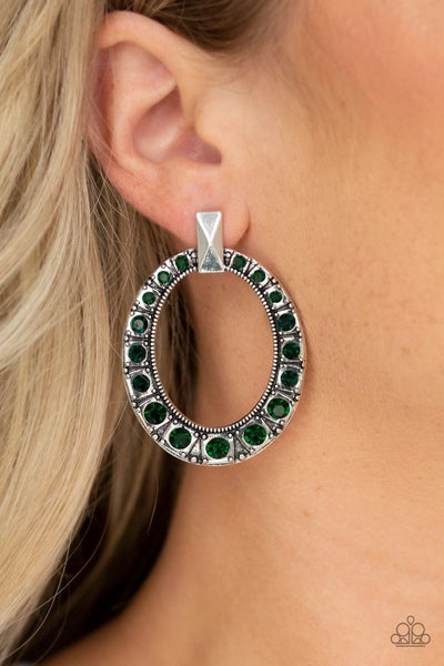 All For GLOW - Green - Paparazzi Post Earrings