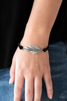 Paparazzi - Faster Than FLIGHT - Black Clasp Feather Bracelet #3490