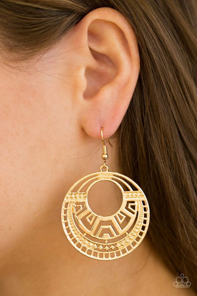 Modernly Mayan - Gold - Paparazzi Earrings