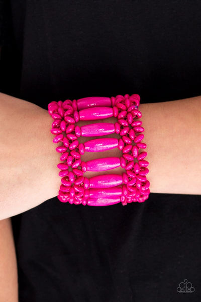 Barbados Beach Club - Pink - Paparazzi Wood Stretchy Bracelet