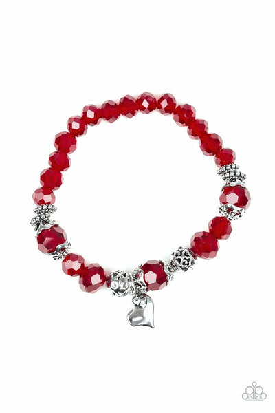 Right On The Romance - Red - Paparazzi Stretchy Heart Bracelet #3775 (D)