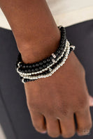 Paparazzi - Fiercely Frosted - Black Stretchy Bracelet