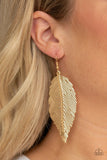 Looking For A Flight - Gold - Paparazzi Feather Earrings #1012