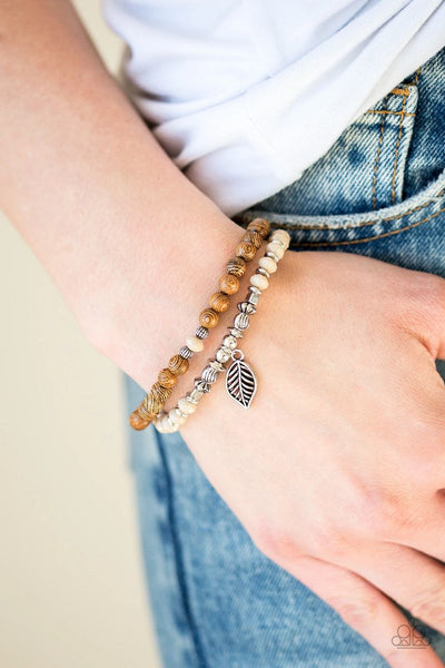 Wonderfully Woodland - Brown - Paparazzi Leaf Stretchy Double Wrap Bracelet