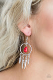 Southern Plains - Red - Paparazzi Feather Earrings