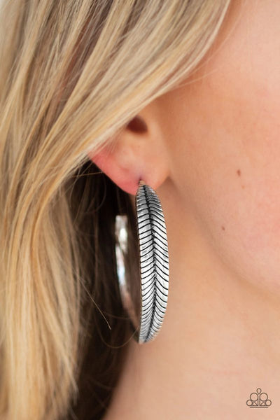 Funky Feathers - Silver - Paparazzi Feather Earrings