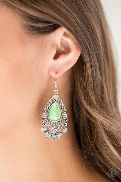 Majestically Malibu - Green - Paparazzi Moonstone Earrings