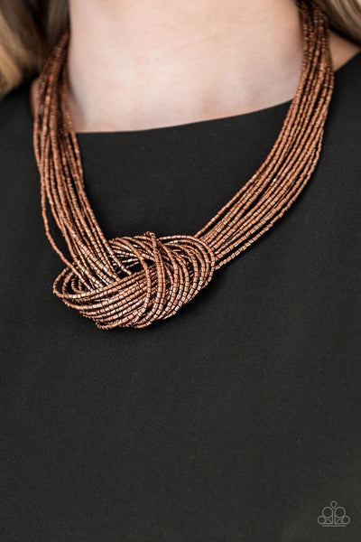 Knotted Knockout - Copper - Paparazzi Seed Bead Necklace