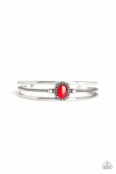 Top Of The Pop Charts - Red - Paparazzi Cat's Eye Stone Cuff Bracelet