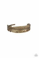 Tran-QUILL-ity - Brass - Paparazzi Cuff Feather Bracelet