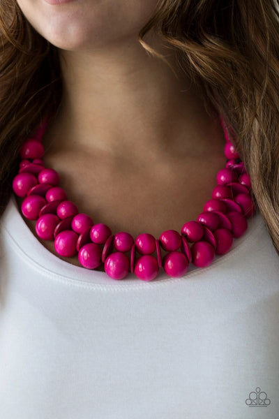 Caribbean Cover Girl - Pink - Paparazzi Wood Necklace