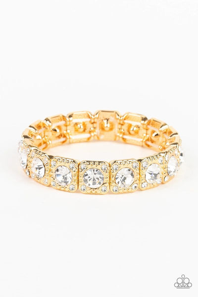 Paparazzi - Blinged Out - Gold Stretchy Bracelet #1630 (D)