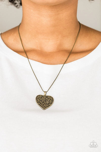 Look Into Your Heart - Brass - Paparazzi Heart Necklace