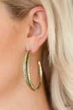 Funky Feathers - Brass - Paparazzi Hoop Feather Earrings