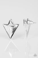 Get Into The SPEAR-it - Silver - Paparazzi Double Post Jacket Earring #4265