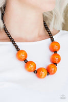Oh My Miami - Orange - Paparazzi Wood Necklace #2274