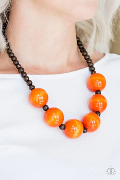 Oh My Miami - Orange - Paparazzi Wood Necklace #2274