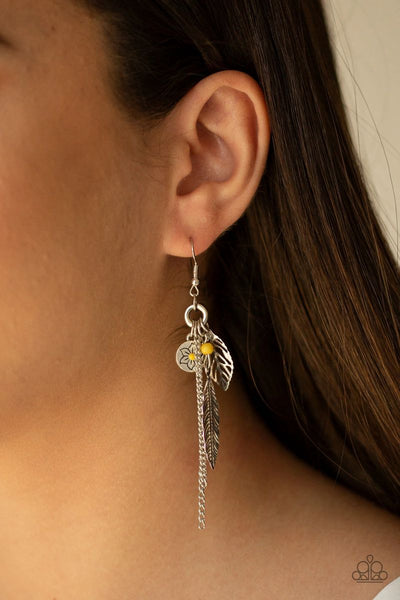 Paparazzi - Western Whimsicality - Yellow Leaf Feather Earrings